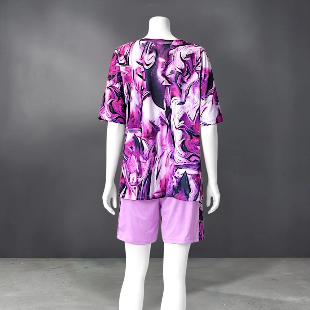 New Chic Me Pink Marble Swirl Short Sleeve Short Set